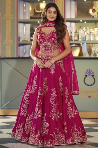 pink silk blend embroidered lehenga choli