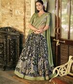 olive art silk printed lehenga choli