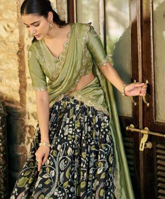 olive art silk printed lehenga choli 2