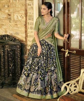 olive art silk printed lehenga choli 3