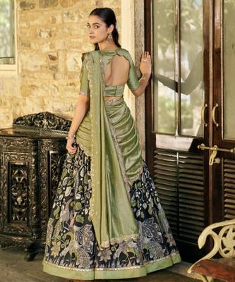 olive art silk printed lehenga choli 4