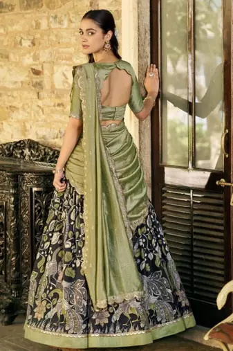 olive art silk printed lehenga choli