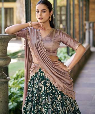 green art silk printed lehenga choli 2