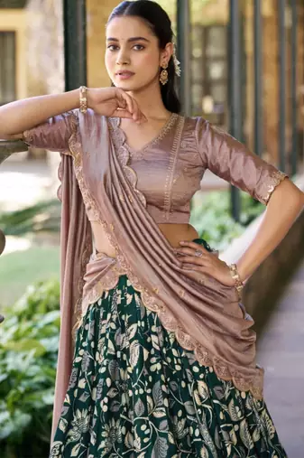 green art silk printed lehenga choli
