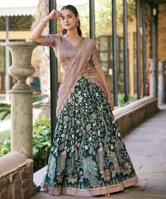 green art silk printed lehenga choli 3
