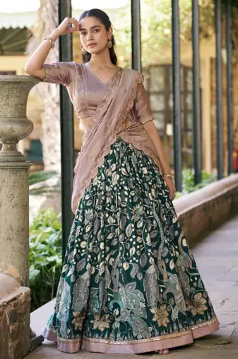 green art silk printed lehenga choli