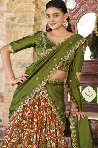 orange art silk printed lehenga choli