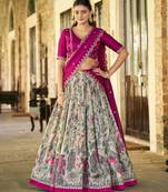 cream art silk printed lehenga choli