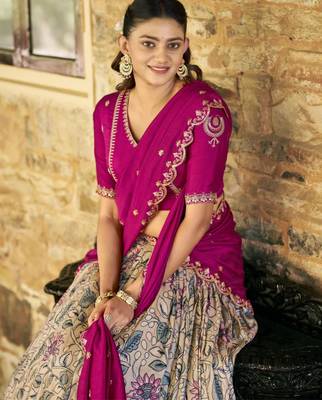 cream art silk printed lehenga choli 3