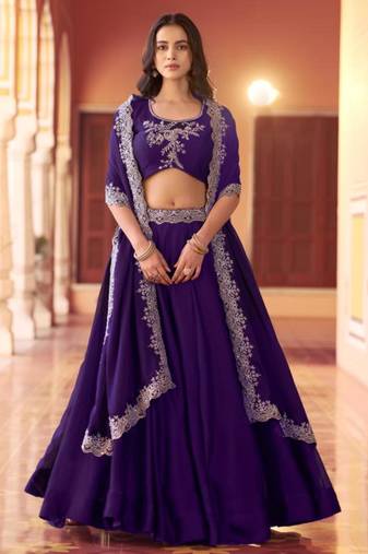 royal-blue blend embroidered lehenga choli