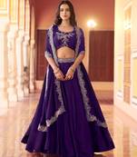 royal-blue blend embroidered lehenga choli