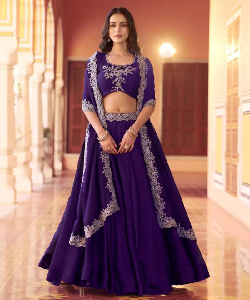 royal-blue blend embroidered lehenga choli