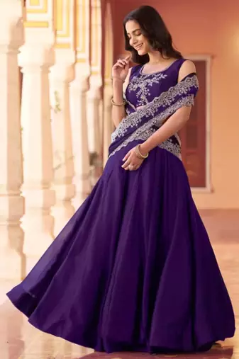 royal-blue blend embroidered lehenga choli