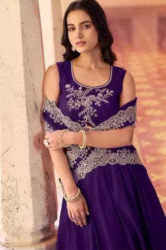 royal-blue blend embroidered lehenga choli