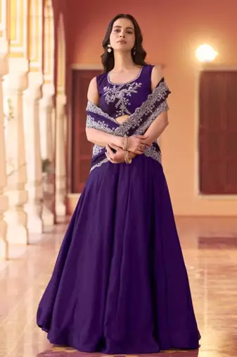 royal-blue blend embroidered lehenga choli