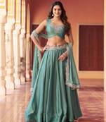 teal silk blend embroidered lehenga choli