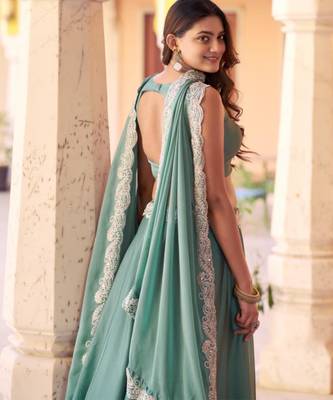 teal silk blend embroidered lehenga choli 3