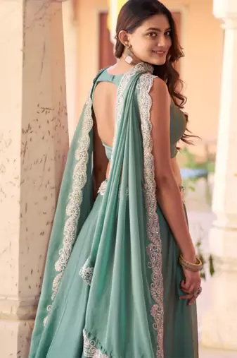 teal silk blend embroidered lehenga choli