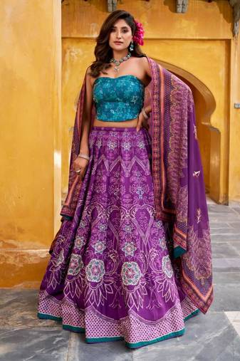 purple art silk printed lehenga choli