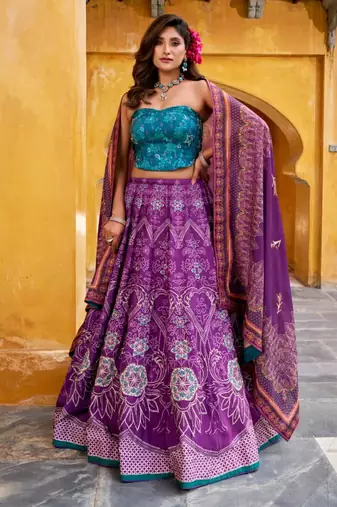 purple art silk printed lehenga choli