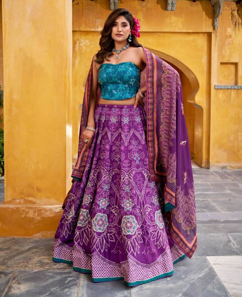 purple art silk printed lehenga choli