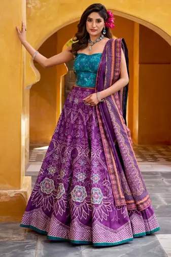 purple art silk printed lehenga choli