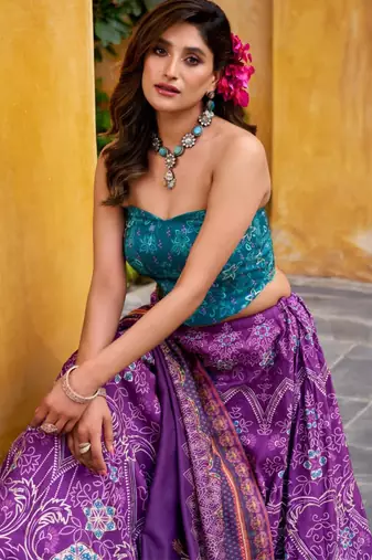 purple art silk printed lehenga choli