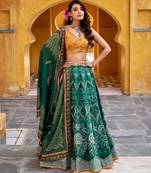 green art silk printed lehenga choli