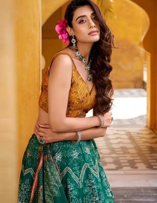 green art silk printed lehenga choli 2