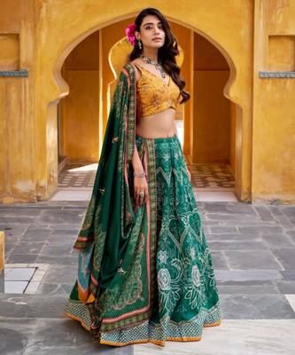 green art silk printed lehenga choli 3