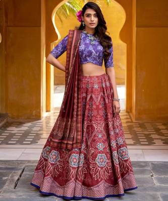maroon art silk printed lehenga choli 1