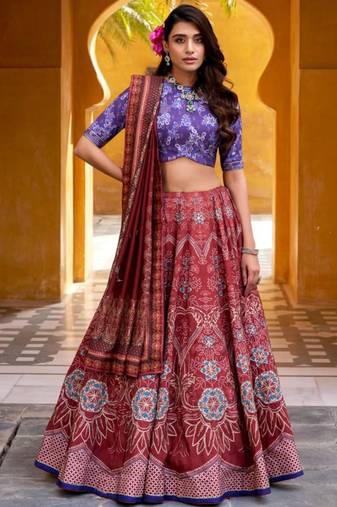 maroon art silk printed lehenga choli