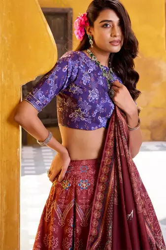 maroon art silk printed lehenga choli