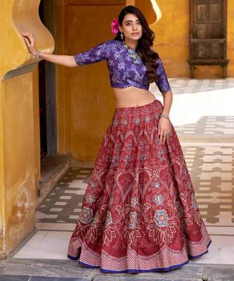 maroon art silk printed lehenga choli 3