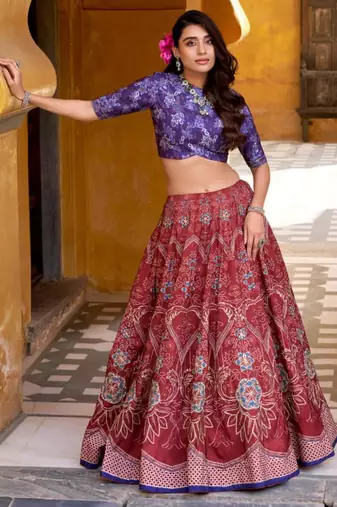 maroon art silk printed lehenga choli