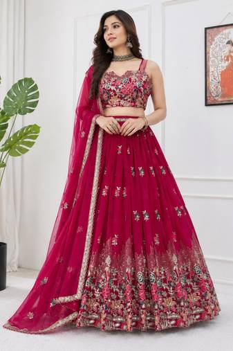pink georgette embroidered lehenga choli