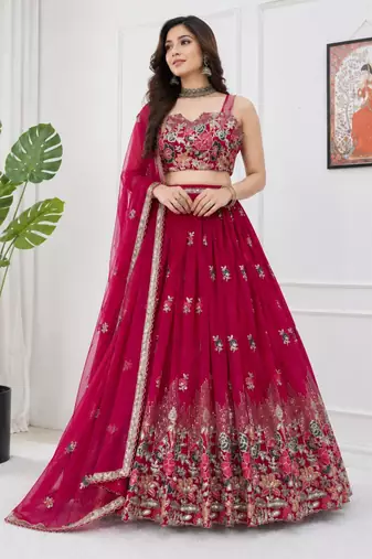 pink georgette embroidered lehenga choli