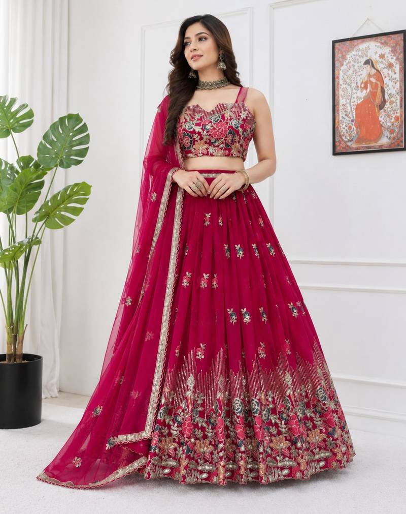 pink georgette embroidered lehenga choli