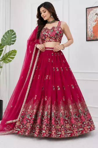 pink georgette embroidered lehenga choli