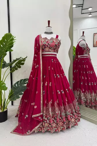 pink georgette embroidered lehenga choli