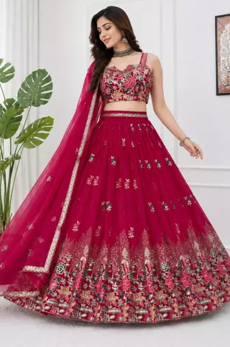 pink georgette embroidered lehenga choli