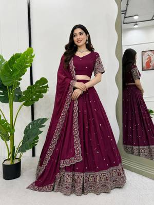 wine silk blend embroidered lehenga choli 1