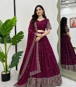 wine silk blend embroidered lehenga choli