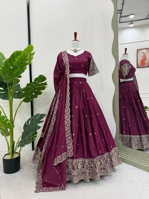 wine silk blend embroidered lehenga choli 2