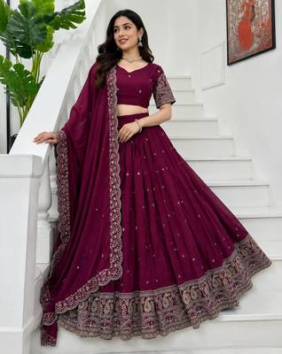 wine silk blend embroidered lehenga choli 3