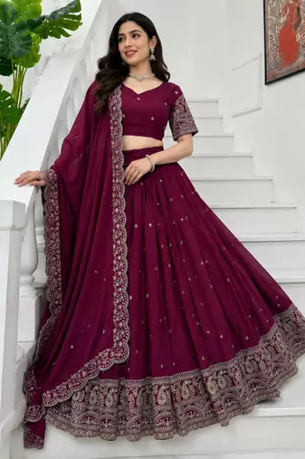 wine silk blend embroidered lehenga choli