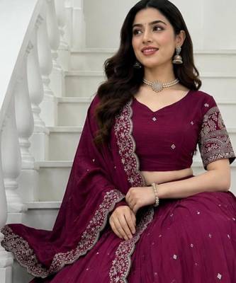 wine silk blend embroidered lehenga choli 4