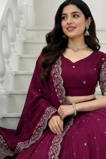 wine silk blend embroidered lehenga choli