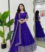 blue silk blend embroidered lehenga choli