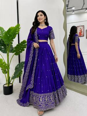 blue silk blend embroidered lehenga choli 2